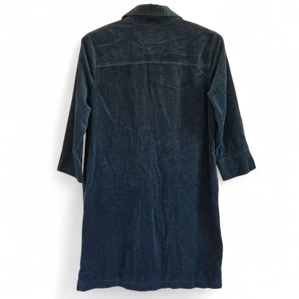 J. Jill XS Petite Corduroy Shirt Dress Teal Blue 3/4 Sleeve Pockets - Picture 2 of 14